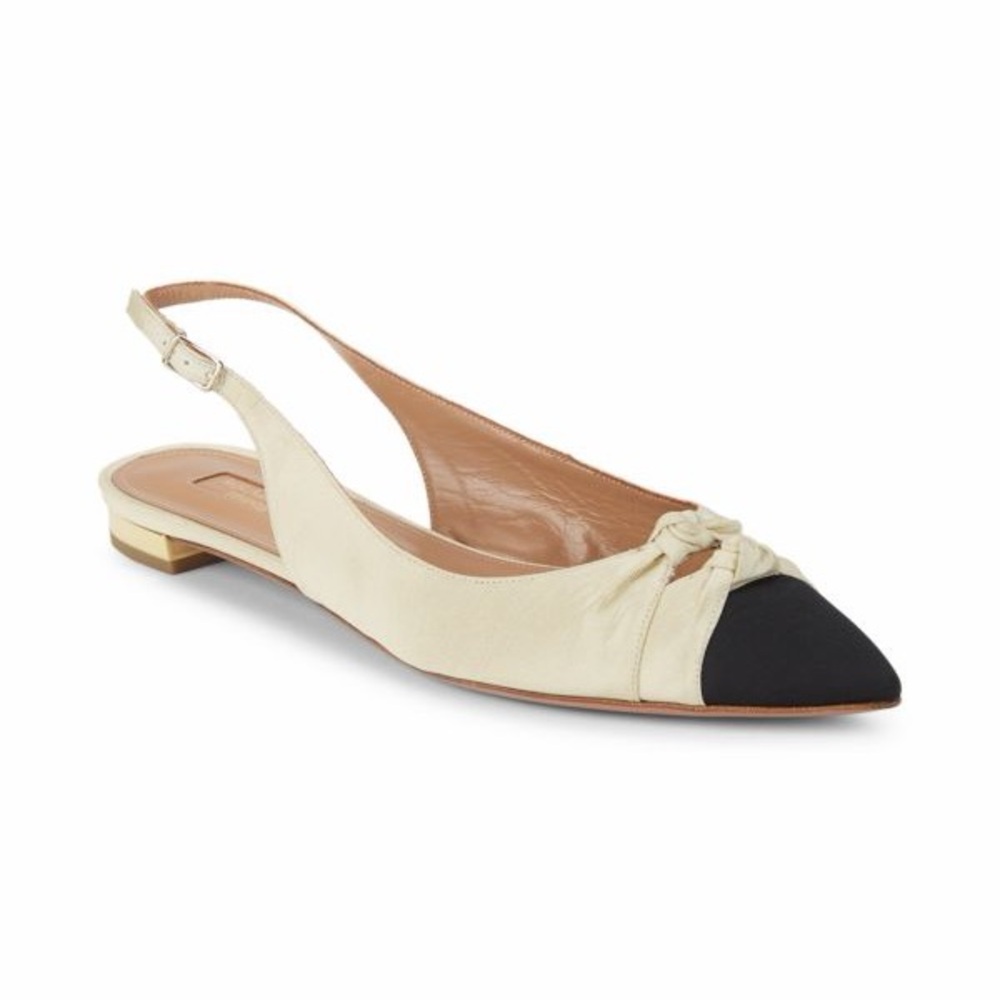 Aquazzura Cream and Black Slingback Pointed Toe Flat Sandals
